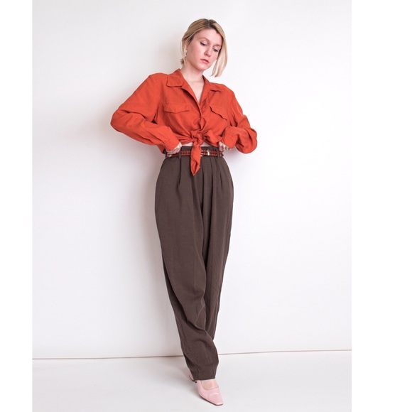 ❌SOLD❌Vintage 80s olive green high waist trouser - Picture 5 of 6